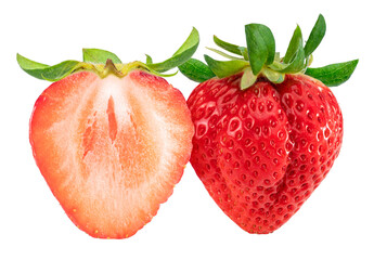 Korean Strawberry with leaf on white background, Red strawberry on white PNG File.