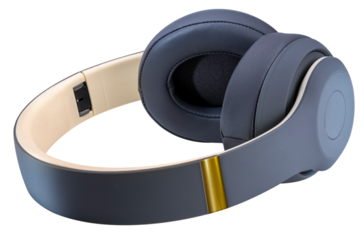 Gray headphone on white background, Black wireless headphones on white PNG File.