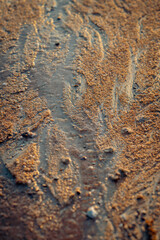 Textured beach sand during golden sunset.