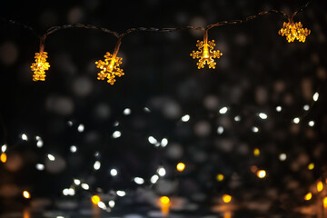 Merry Christmas and happy new year background. Christmas stars lights , snowflakes, Winter holidays.