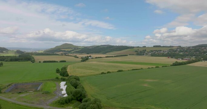 Rural farmland in Norway with grain production, aerial