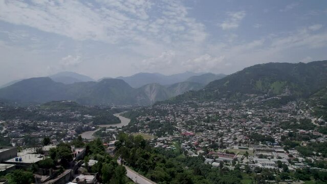 Aerial view of muzaffarabd city from the top.