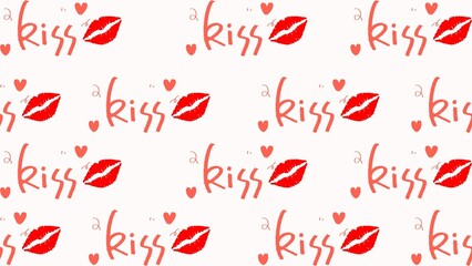 seamless pattern with red lips with Kiss, main keyword of the illustration
