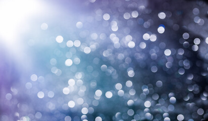 Magic night dark blue banner with sparkling glitter bokeh. Fairytale magic star template