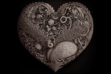 Antique heart heirloom with intricate details as a Valentine's Day decoration. Created with generative AI. 