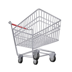empty aluminum shopping cart in a bottom-up camera angle for designing various shopping promotions
