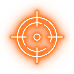 Neon orange target icon, sniper aim on transparent background