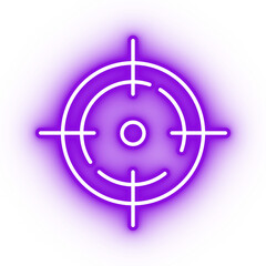Neon purple target icon, sniper aim on transparent background