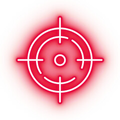 Neon red target icon, sniper aim on transparent background