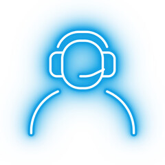 Neon blue streamer icon, bluetooth headset on transparent background