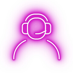 Neon pink streamer icon, bluetooth headset on transparent background
