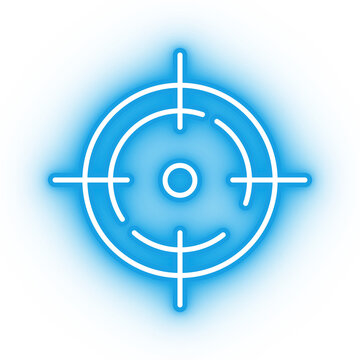 Neon blue target icon, sniper aim on transparent background
