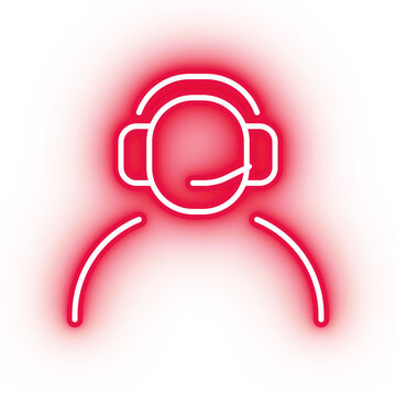 Neon Red Streamer Icon, Bluetooth Headset On Transparent Background