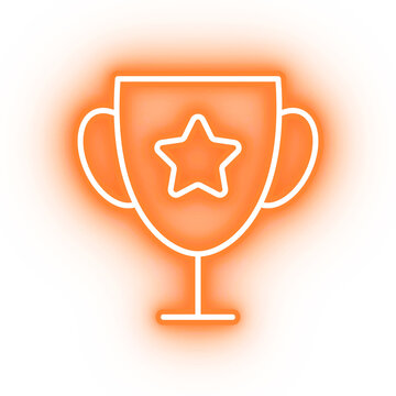 Neon orange trophy icon, winner's cup on transparent background