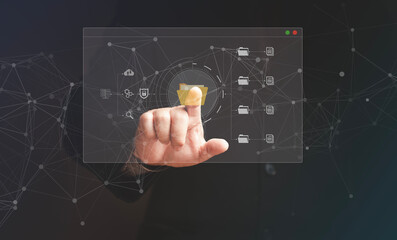 The user taps the virtual screen on the document folder to open it and access the data in the system. Learning through the network Document storage in the organization Data Management Concepts