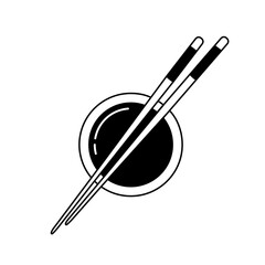 Fototapeta na wymiar Soy sauce in plate with chopsticks icon. Line vector illustration isolated on white.
