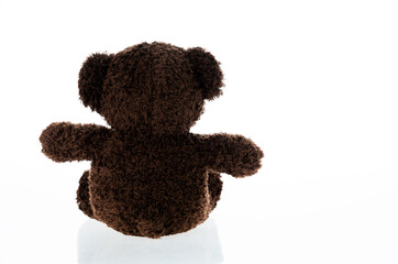 Back view of teddy bear against white background