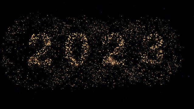2023 New Year's Eve Fireworks Celebrate with black background. Concept of Merry Christmas and Happy New Year 2023.