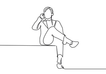 Continuous One Line Drawing of Businessman in Sitting Pose. Business Concept One Line Illustration. Businessman Line Abstract Portrait Minimalist Contour Drawing. Vector EPS 10