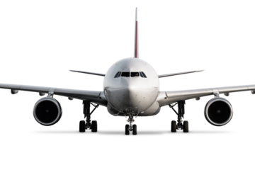 Front view of wide body passenger airplane isolated on transparent background