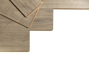 Installation of floating floor, underlay with sheets of laminate. Home improvement concept. Banner with copy space.