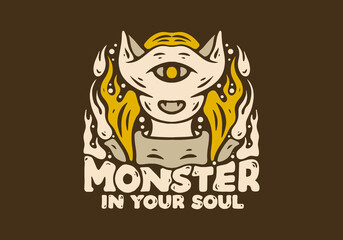 Illustration drawing of monster face with one eye
