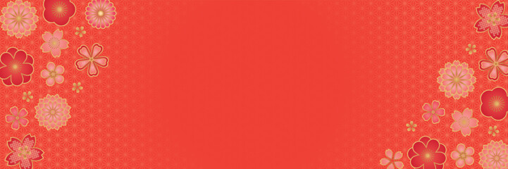 赤い花の和柄背景素材