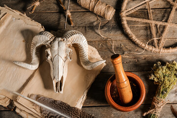 Magic attributes on wooden table