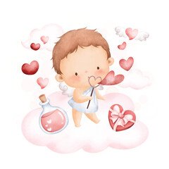 Watercolor Illustration Cute valentine cupid