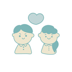 シンプルでかわいい　ハートとカップル・夫婦のイラスト素材