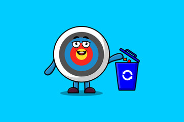 Cute cartoon Archery target throwing trash in the trash in flat modern style design illustration