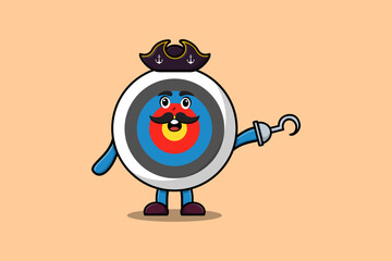 Cute cartoon mascot character Archery target pirate with hat in modern design