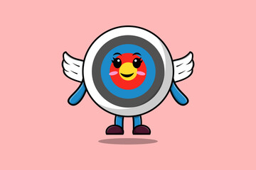 Cute cartoon Archery target character wearing wings in modern style design illustration
