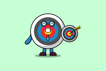 Cute cartoon Archery target businessman holding target and arrow with happy expression  
