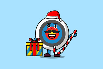 cute cartoon Archery target santa clause character is bringing candy cane and boxes christmas 