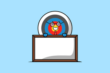 Cute cartoon Archery target teacher character with big whiteboard in flat cartoon style concept