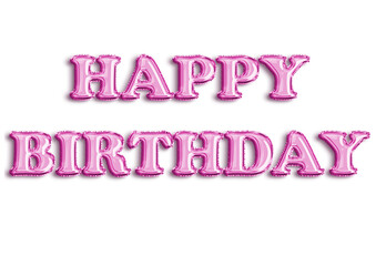 Realistic isolated pink balloon text on transparent background wishes happy birthday. Happy celebration and birthday concept.