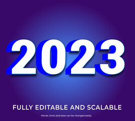 Happy new Year 2023 3d style word, and gradient color, stylish text fully editable.