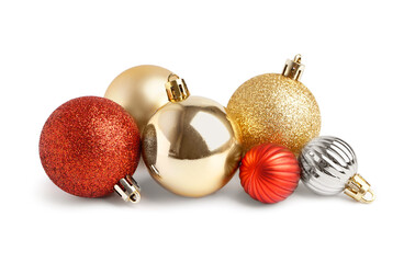 Heap of different Christmas balls isolated on white background