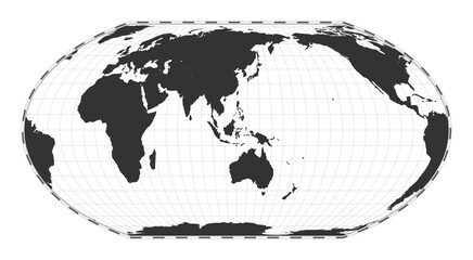 Vector world map. Wagner IV projection. Plan world geographical map with latitude/longitude lines. Centered to 120deg W longitude. Vector illustration.