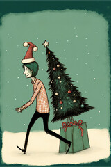 Plakat Christmas Tree Shopping Illustration