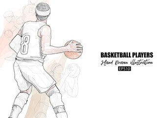 illustration of basketball player dribbling drawing. sport vector background.