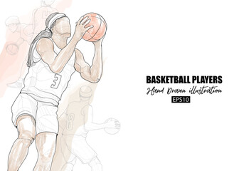 illustration of basketball player shooting a ball drawing. sport vector background.