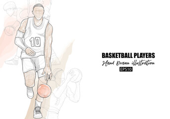 illustration of basketball player dribbling drawing. sport vector background.