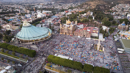 Aerial view of Basilica of Our Lady of Guadalupe. The old and the new Basilica. Basilica de Nuestra...