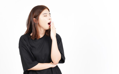 Yawning Gesture Of Beautiful Asian Woman Isolated On White Background