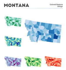 Montana map collection. Borders of Montana for your infographic. Colored us state regions. Vector illustration.
