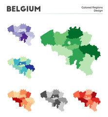 Belgium map collection. Borders of Belgium for your infographic. Colored country regions. Vector illustration.