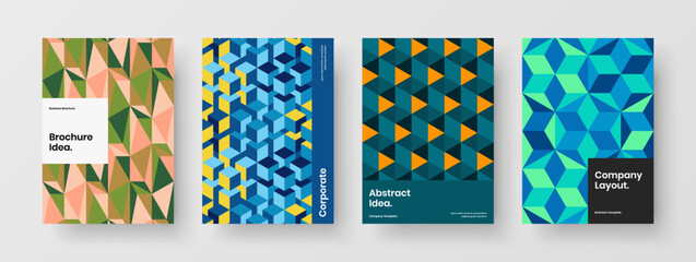 Minimalistic geometric hexagons flyer layout bundle. Isolated journal cover A4 vector design concept set.