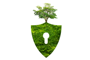 Green shield protects nature and protects the environment on transparent background PNG file